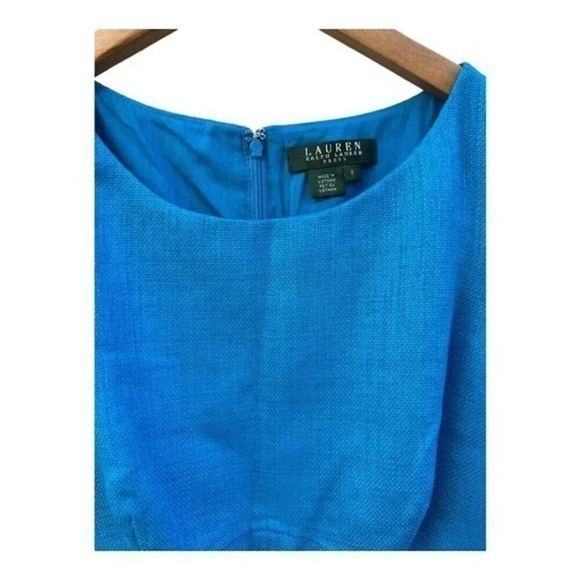 Lauren Ralph Lauren Size 6 Prussian Blue Textured Cotton Dress Sleeveless Lined - Picture 2 of 4